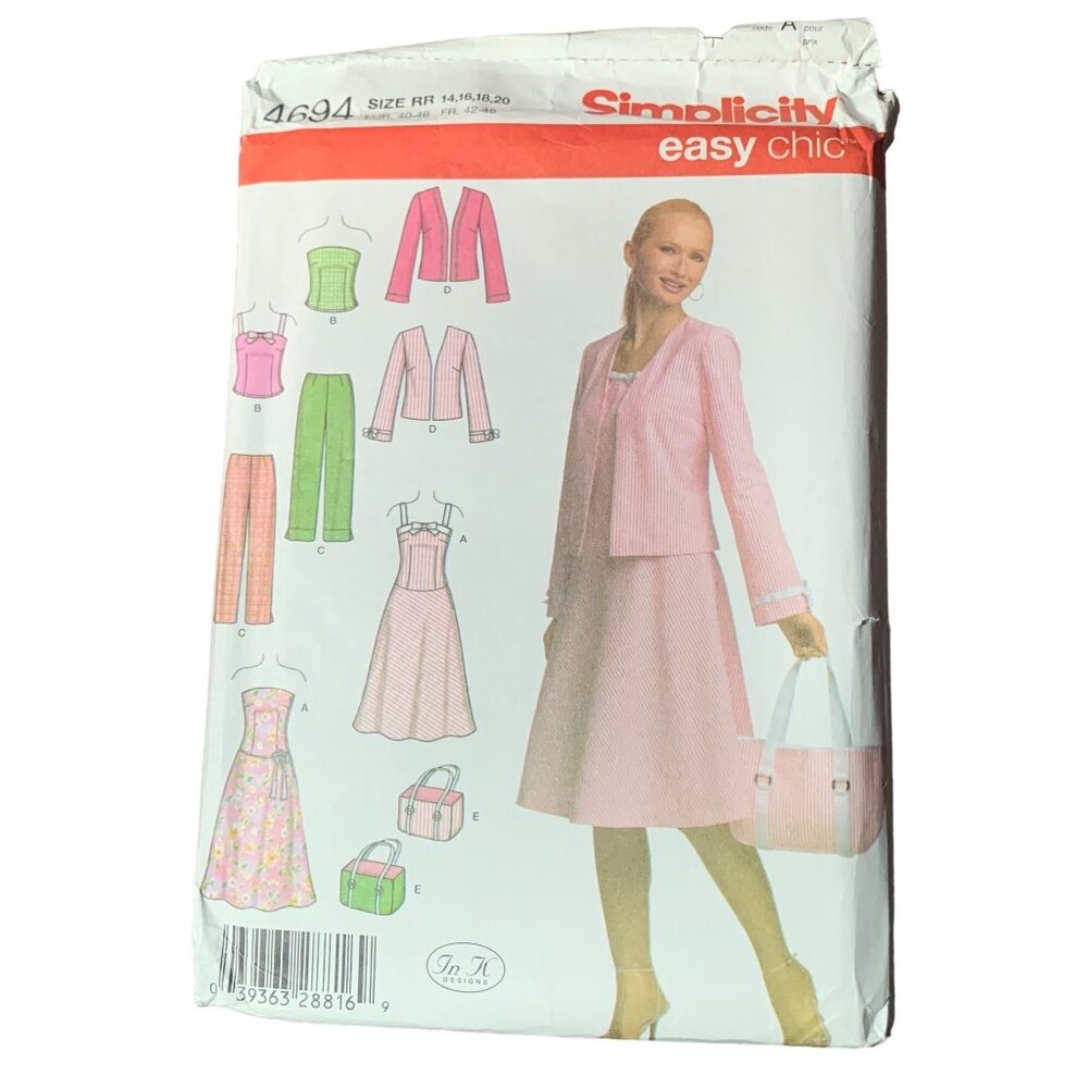 Simplicity Easy Chic Sewing Pattern 4694 Dress Shirt Jacket Pant Size 14-20